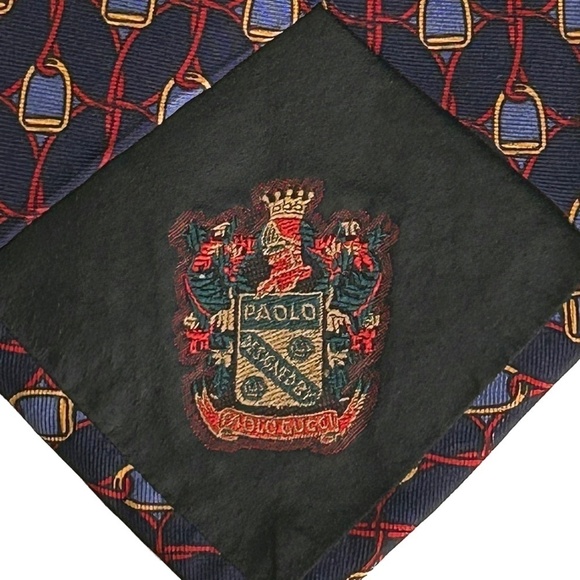 Paolo Gucci Necktie 100% Silk Classic Horse Bit Print Branded Crest Vintage - Picture 6 of 10